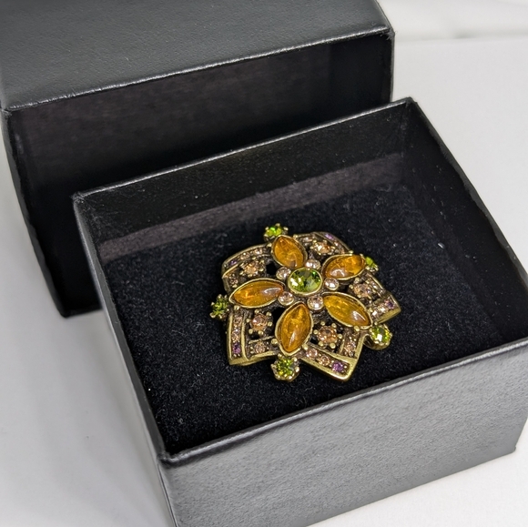 Heidi Daus Amber Ring Multi Stone Crystal Flower Statement  Size 7 1/2 - Picture 10 of 10